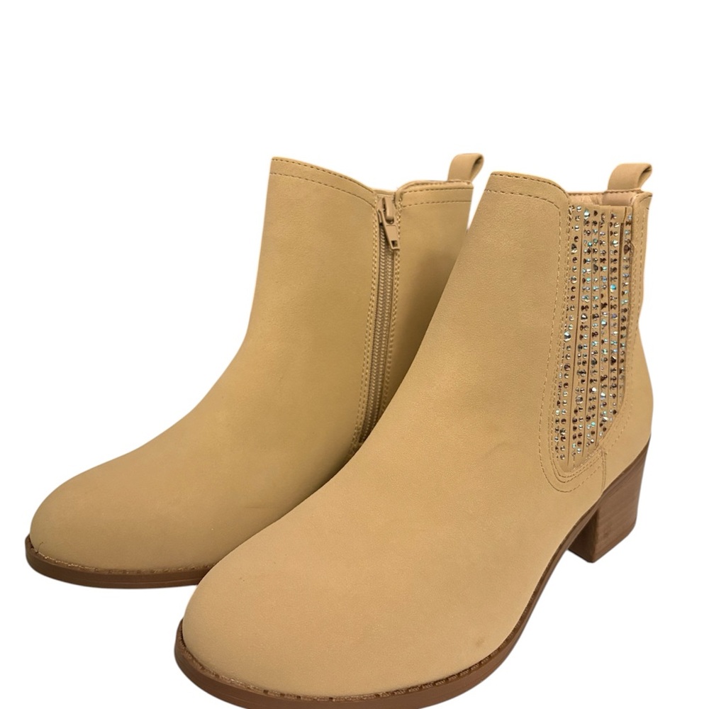 Mia Shoes Beige Ankle Booties with Side Stud Embellishment